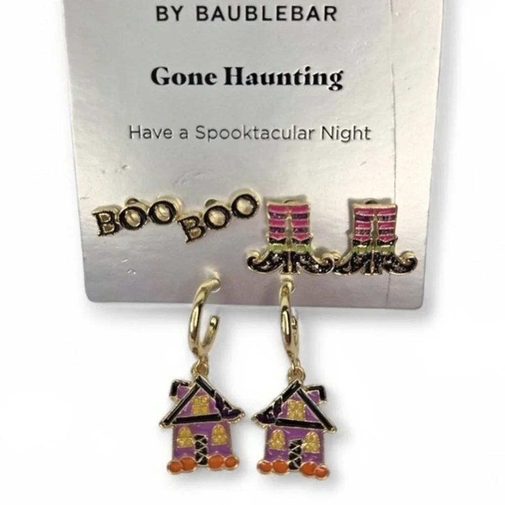 Baublebar Sugarfix Halloween Witch Boots Boo Sign Haunted House Earrings Set‎